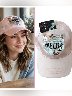 Meow Pink Sequin Kids Cap